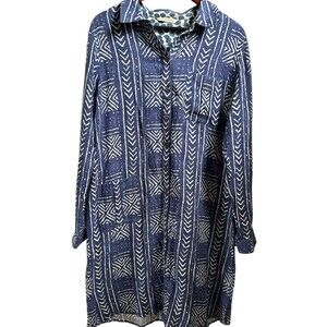 Soft Surroundings Galina Gauze Geometric 100% Cotton Shirt Dress Size XL